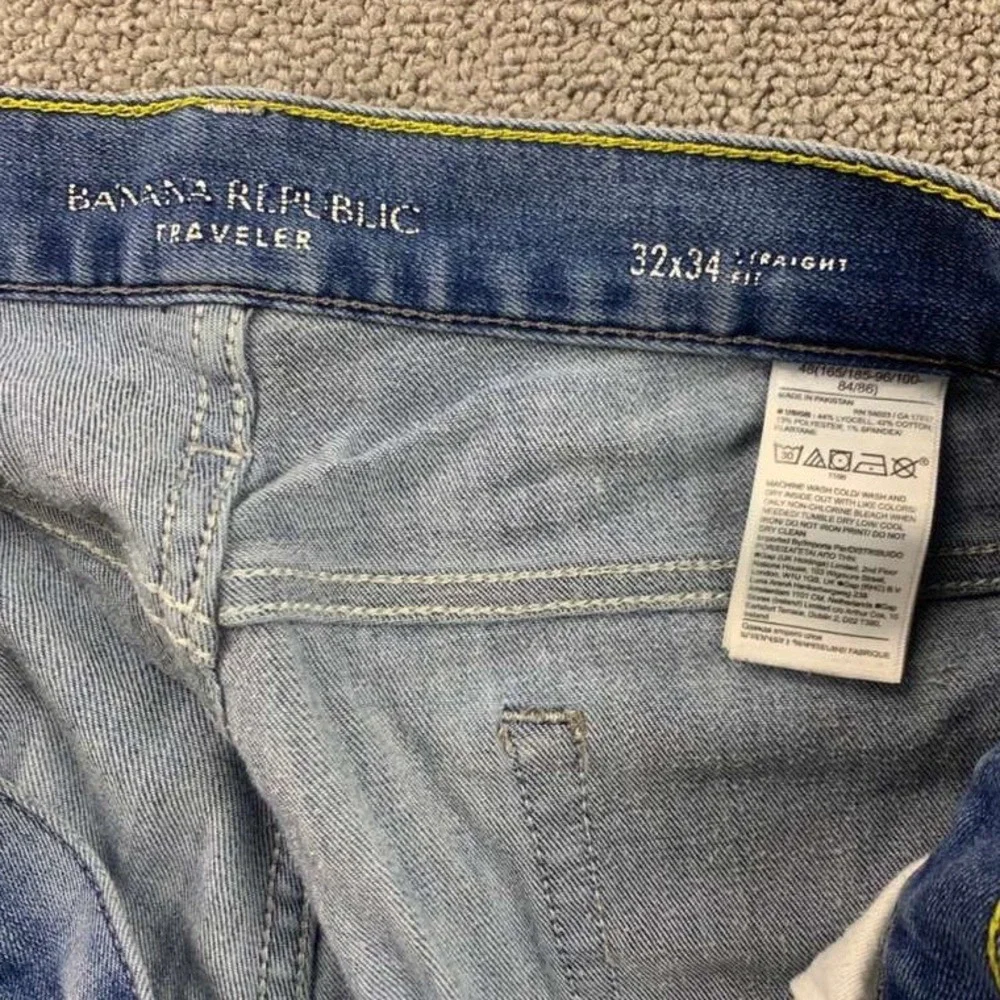 Banana Republic Jeans Traveler Straight Men Size 32x34 Blue Denim Washed‎ Cotton